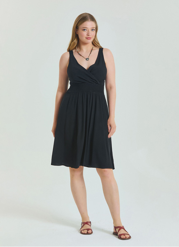 V Neck Robe Black Plus Size Dress 4587